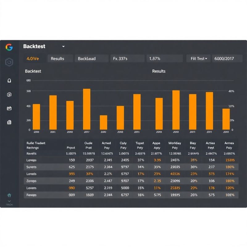 Per-rule backtest results dashboard with bar charts